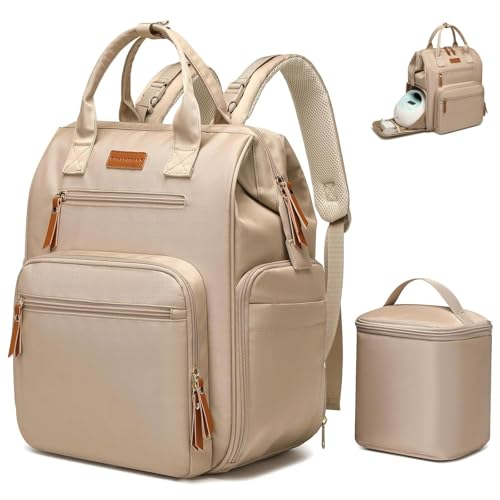 Qualyphant Extra Large Breast Pump Bag & Insulated Cooler, Dual-Deck Design - color: Khaki