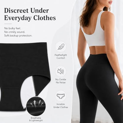 Period Underwear for Women, Leak Proof Menstrual Panties Multi-pack, High Waisted Cotton Full Coverage Briefs - color: Black/Nude/Light Grey, size: X-Large