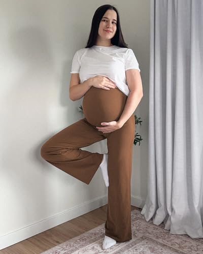 G4Free BareFeel Maternity Yoga Pants Pregnancy Slacks Over the Belly - color: Dark Coffee, size: Medium