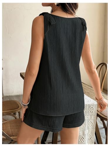 OYOANGLE Women's 2 Piece Maternity Set Textured Tie Shoulder Lounge Outfits - color: Black, size: X-Large