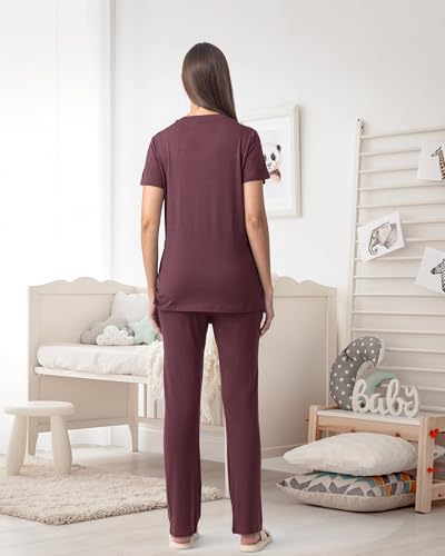 Rnxrbb 3 Piece Maternity Nursing Pajamas Set for Women Postpartum Pjs - color: Dark Purple, size: Large