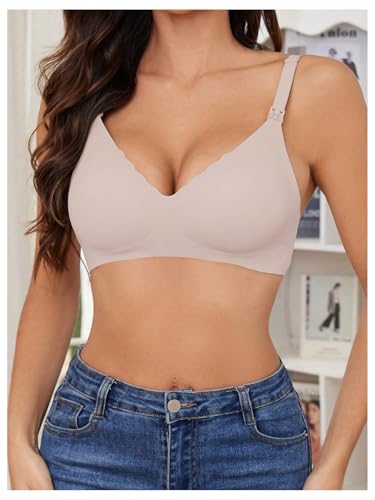 OYOANGLE Women's Maternity Nursing Bra Wireless Push Up Breastfeeding Bras - color: Light Pink, size: Large
