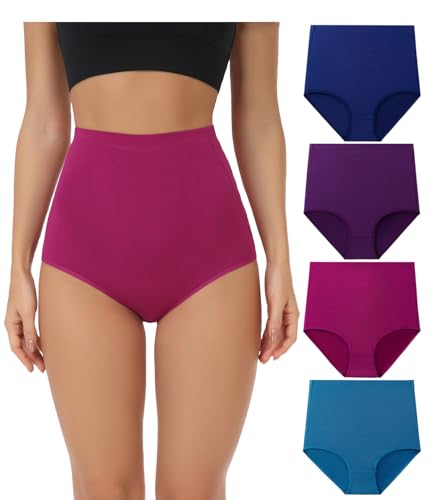 wirarpa Women's Underwear Cotton Super High Waisted Briefs Stretch Full Coverage Panties 4 Pack - color: Multicolora5, size: Large