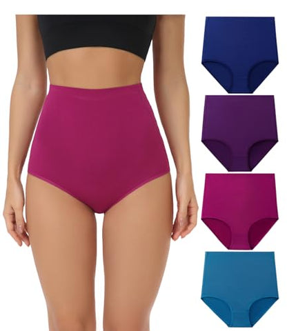 wirarpa Women's Underwear Cotton Super High Waisted Briefs Stretch Full Coverage Panties 4 Pack - color: Multicolora5, size: Large
