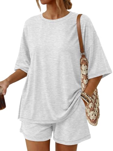 Trendy Queen Women's 2 Piece Summer Matching Set Lounge Wear with Pockets - color: Oatmeal Grey, size: X-Small