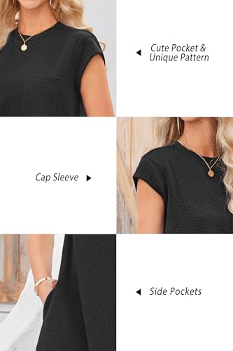 OUGES Women's Summer Casual Cap Sleeve Mini Maternity Dress with Pockets - color: Black, size: Large