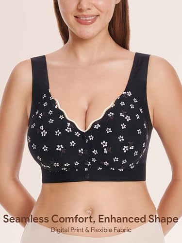 Wireless Front Close Bras for Women, Jelly Post Surgery Push Up Bralettes - color: Black, size: Large