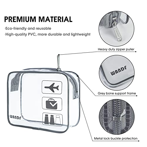 WANDF TSA Approved Toiletry Bag, 3 Pack Clear Makeup Bag - color: Grey, size: Pack of 3