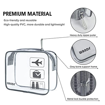 WANDF TSA Approved Toiletry Bag, 3 Pack Clear Makeup Bag - color: Grey, size: Pack of 3
