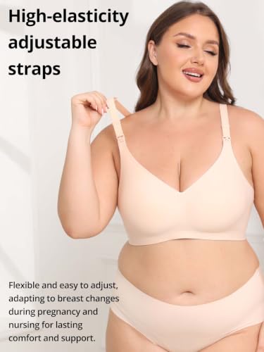 Jelly Support Wireless Nursing Bra V Neck Front Easy Open Clips Maternity Breastfeeding Bralette - color: Beige, size: Small