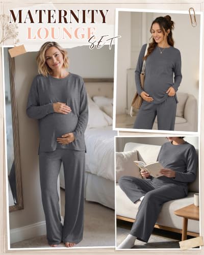 Riyiper Womens Oversized Maternity Pajama 2 Piece Set - color: Dark Heather Gray, size: Medium