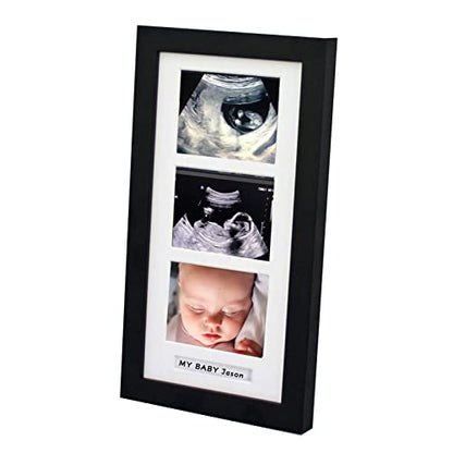 Pine Wood Triple Ultrasound Frame, 3 Sonogram Photos, Black - color: Black
