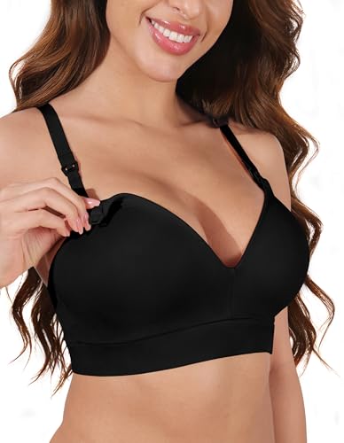 AIRCUTE Nursing Bras for Breastfeeding Seamless Postpartum Bra Soft Pregnancy Bra Wireless Maternity Bralette - color: Black, size: Medium