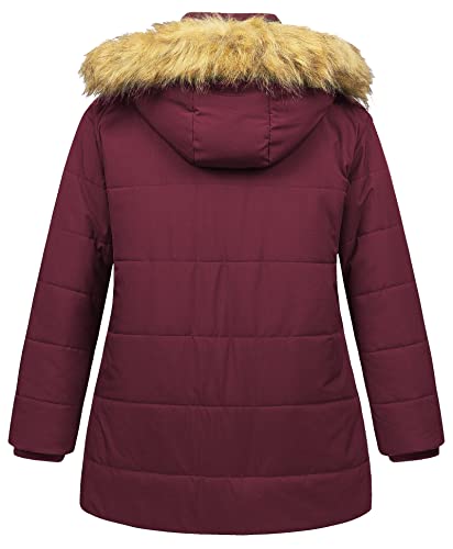 Chrisuno Women's Plus Size Winter Coat Waterproof Long Puffer Jacket Warm Thicken Parka with Removable Fur Hood - color: Wine Red, size: 2X