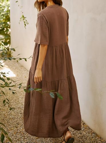 R.Vivimos Womens Summer Cotton Casual Flowy Maxi Dress - color: Brown, size: Small