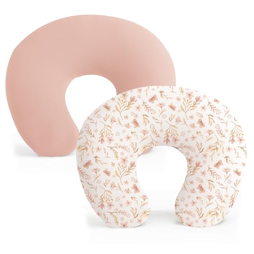 Konssy 2 Pack Nursing Pillow Covers, Soft Stretchy Cover for Breastfeeding - color: Pink Spring,pink