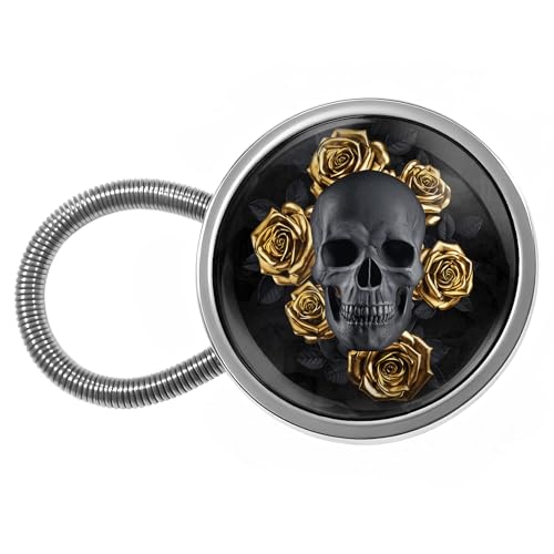 Black Skull with Golden Roses Button Extenders for Jeans Pack of 4 - color: Gothic Black Skull with Gold Roses