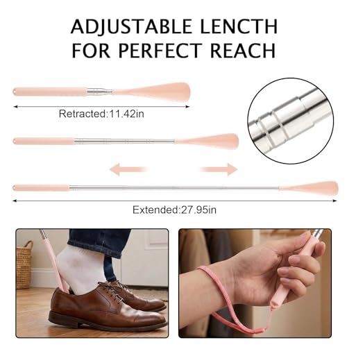 Telescoping Shoehorn Handle Retractable Telescopic Shoehorn Foldable Shoehorn Shoe Puller Adjustable Shoe Aids - color: Pink