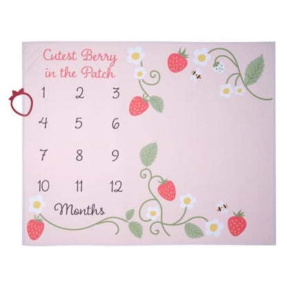 Lambs & Ivy Strawberry Patch Milestone Photo Opportunity Baby Blanket - color: Strawberry