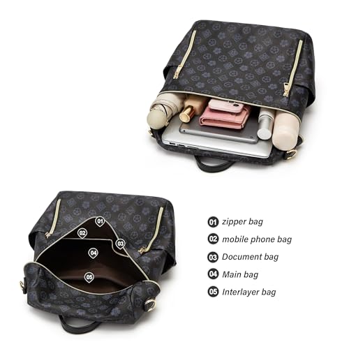 Makes Backpack Purse for Women PU Leather Casual Backpack Daily Travel Bag - color: Black Triple Zip