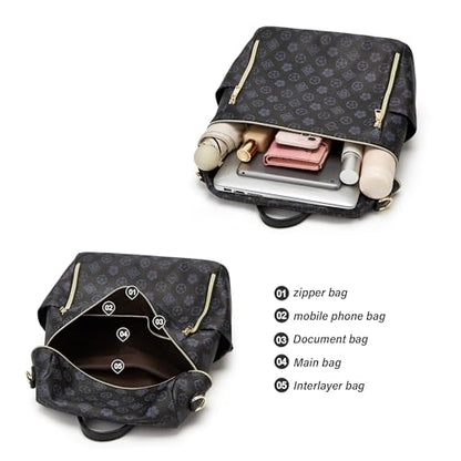 Makes Backpack Purse for Women PU Leather Casual Backpack Daily Travel Bag - color: Black Triple Zip