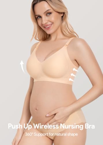 HBselect Nursing Bras for Breastfeeding 3 Pack Women Maternity Jelly Bras - color: E: 3pack(black/Nude/White), size: Medium