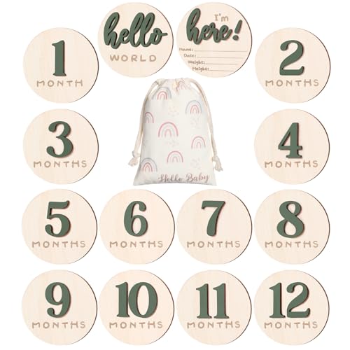 Baby Monthly Milestone Announcement Signs Wood,Green,Number - color: Green, style: Number
