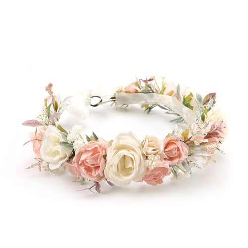 Peach Flower Crown for Women Maternity Bridal Shower - color: Peach-Adult Size