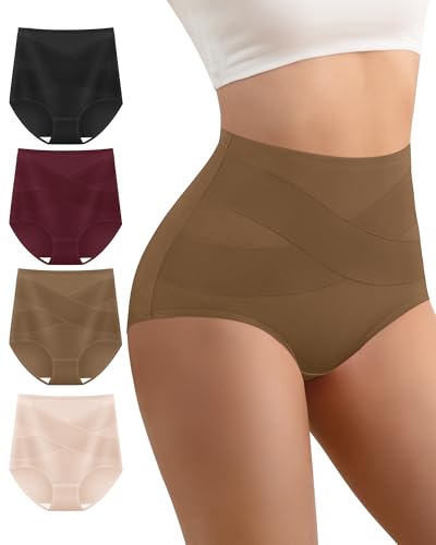 Women's Cotton Underwear High Waisted Post Partum Soft Panties 4 Pack - color: D-multicolor, size: Medium