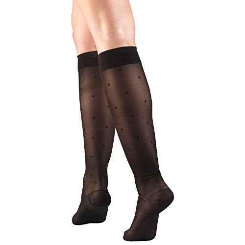 Truform Sheer Compression Stockings, 15-20 mmHg, Women's Knee High Length, Dot Pattern, Black, Small - color: Black, size: Small (1 Pair), style: Dot Pattern