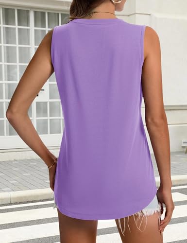 YUCOLEN Women's Tank Tops Loose Flowy Summer UPF 50+ Basic Sleeveless Tops - color: Light Purple, size: Large