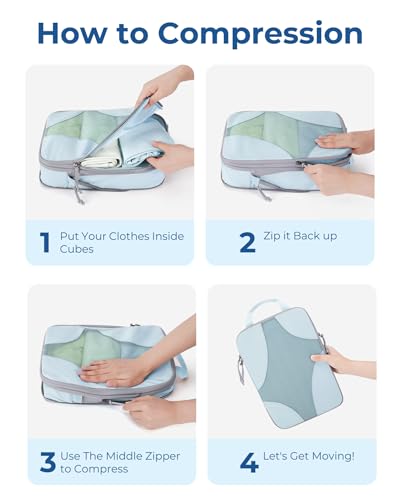 Bagsmart Compression Packing Cubes, Travel Bag Cruise Ship Essentials - color: 01-Light Blue, size: 6 Set