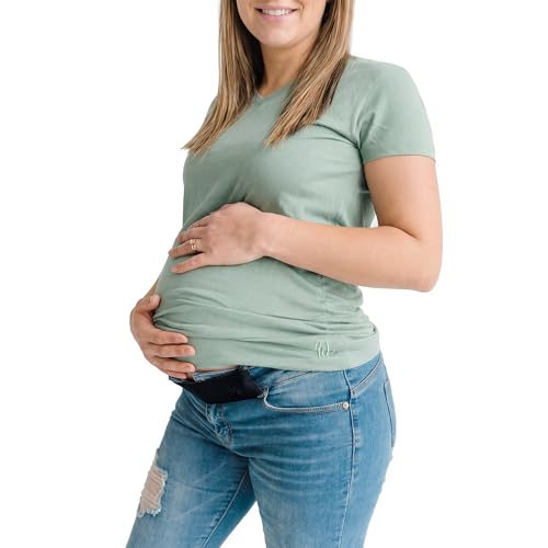 Maeband Maternity Belly Band (Size S) + Timeless Women’s V-Neck T-Shirt (Size M) Bundle | Pregnancy Pants Extender Waistband + Soft Stretch Everyday Tee