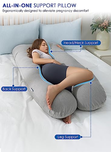 QUEEN ROSE Cooling Pregnancy Pillow, U Shaped Maternity Body Pillow, Gray - color: Grey