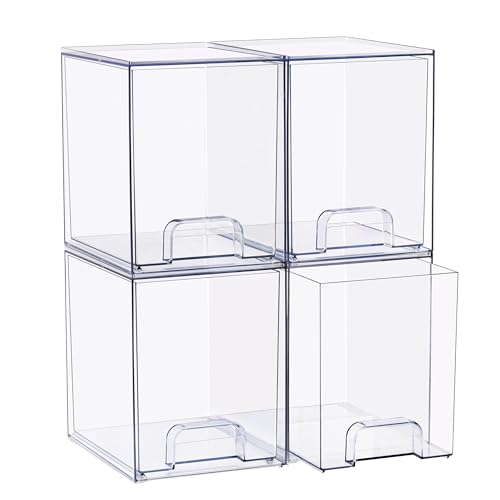 Sorbus Stackable Acrylic Storage Drawers, 4 Pack Clear Plastic Organizer Bins for Baby Bottles, Makeup, Bathroom, Vanity & Kitchen Countertop Organization, Pull-Out Drawer Design for Cabinets & Pantry - size: Tall, style: 4 Pack