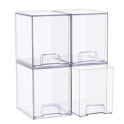 Sorbus Stackable Acrylic Storage Drawers, 4 Pack Clear Plastic Organizer Bins for Baby Bottles, Makeup, Bathroom, Vanity & Kitchen Countertop Organization, Pull-Out Drawer Design for Cabinets & Pantry - size: Tall, style: 4 Pack
