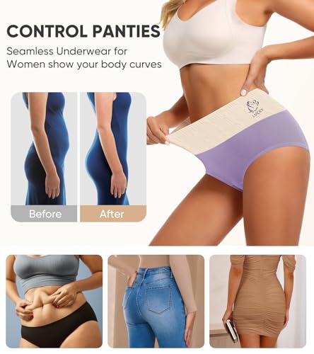 Women's Cotton Underwear High Waisted Tummy Control Panties 5 Pack - color: Multicolor, size: Medium