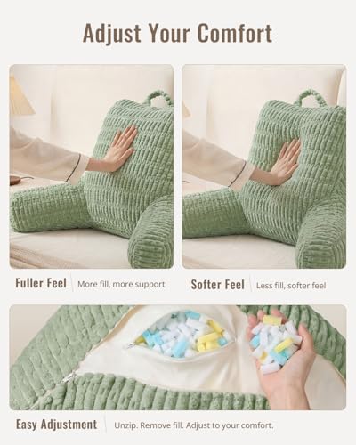 Blissful Diary Reading Pillow for Bed, Back Pillow Sitting Up, Sage Green - color: Textured Sage Green, size: Large(20inch)