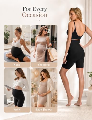 HOFISH Seamless Over-the-Bump Maternity Shapewear, High-Waisted Support - color: Black & Pink, size: Medium