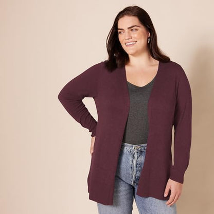 Amazon Essentials Women's Lightweight Long-Sleeve Open-Front Long Cardigan Sweater, Regular Fit - color: Burgundy, size: XX-Large