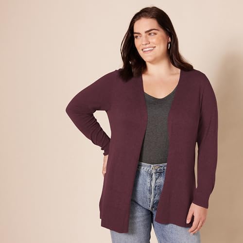 Amazon Essentials Women's Lightweight Long-Sleeve Open-Front Long Cardigan Sweater, Regular Fit - color: Burgundy, size: Large