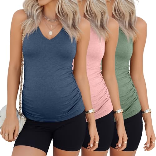 3 Pack Maternity Tank Tops - color: Gray Blue, Light Pink, Light Green, size: Large
