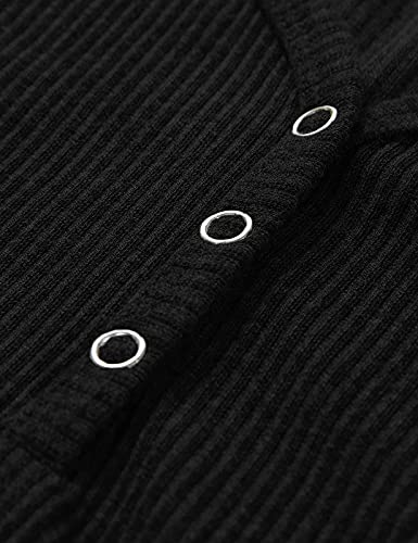 MEROKEETY Womens Summer Sleeveless Ribbed Tank Tops Trendy Henley Shirts - color: Black, size: Small