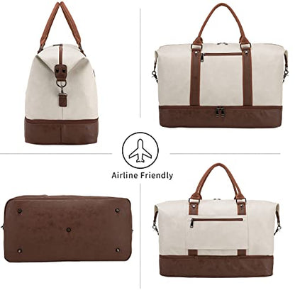 Weekender Overnight Bag Carry On Bag Travel Bag with Shoe Pouch - color: White