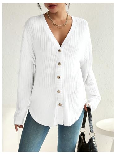 MakeMeChic Women's Maternity Shirts Knit Button Down Nursing Top - color: White, size: Medium