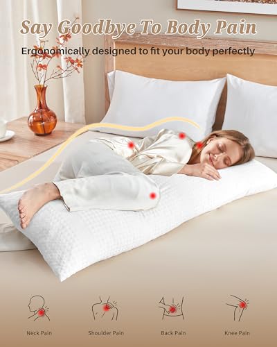 YZ HOME Waffle Weave Body Pillow for Adults, Memory Foam Insert - color: White