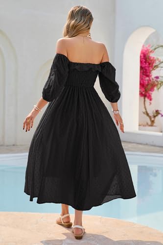 R.Vivimos Women Summer Cotton A Line Flowy Long Dresses - color: Black-1, size: Medium