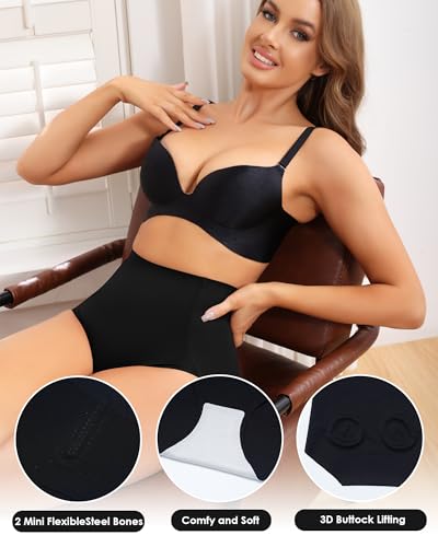 LEVAO Women's Tummy Control Underwear High Waisted Seamless Panties 4 Pack - color: Black*4, size: Large