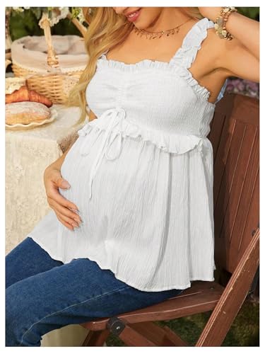 MakeMeChic Women's Maternity Tank Tops Backless Tie Front Ruffle Pregnancy Boho Peplum Tops - size: Medium