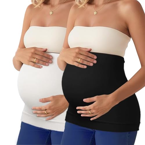 DIRAVO Womens Maternity Belly Band for Pregnancy Non-slip Silicone Stretch Pregnancy Support Belly Belt Bands… - color: Black+white, size: Small